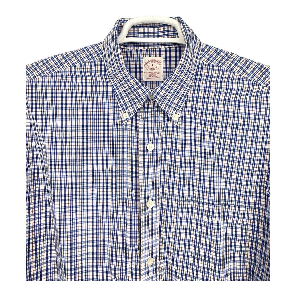 Brook Brothers Checked Shirt‎ Spread Collar Mens Button Up Large L Long Sleeves